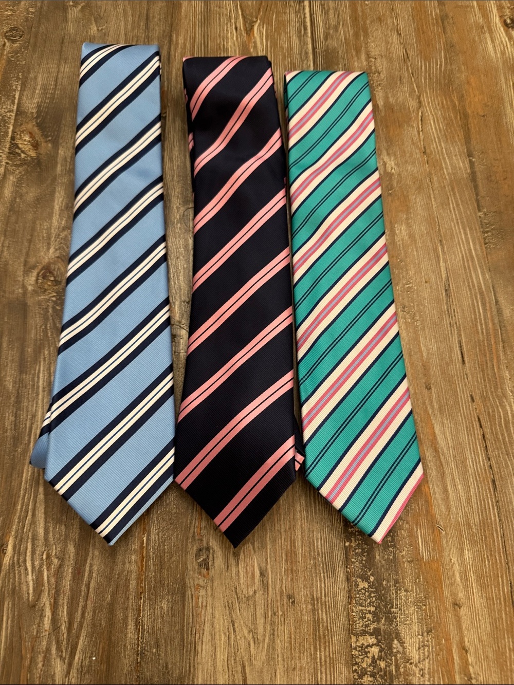 Striped Silk Tie Set - Light Blue, Navy with Pink, Teal Stripes